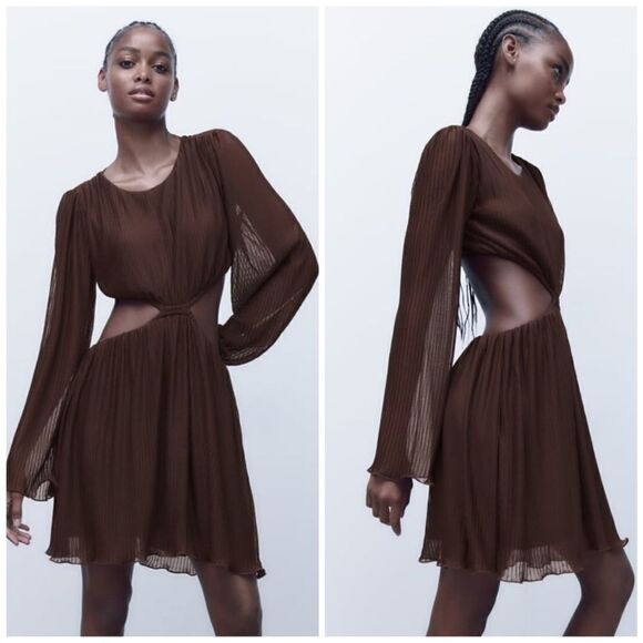 Zara Pleated Dress Cut Outs New - Picture 1 of 9